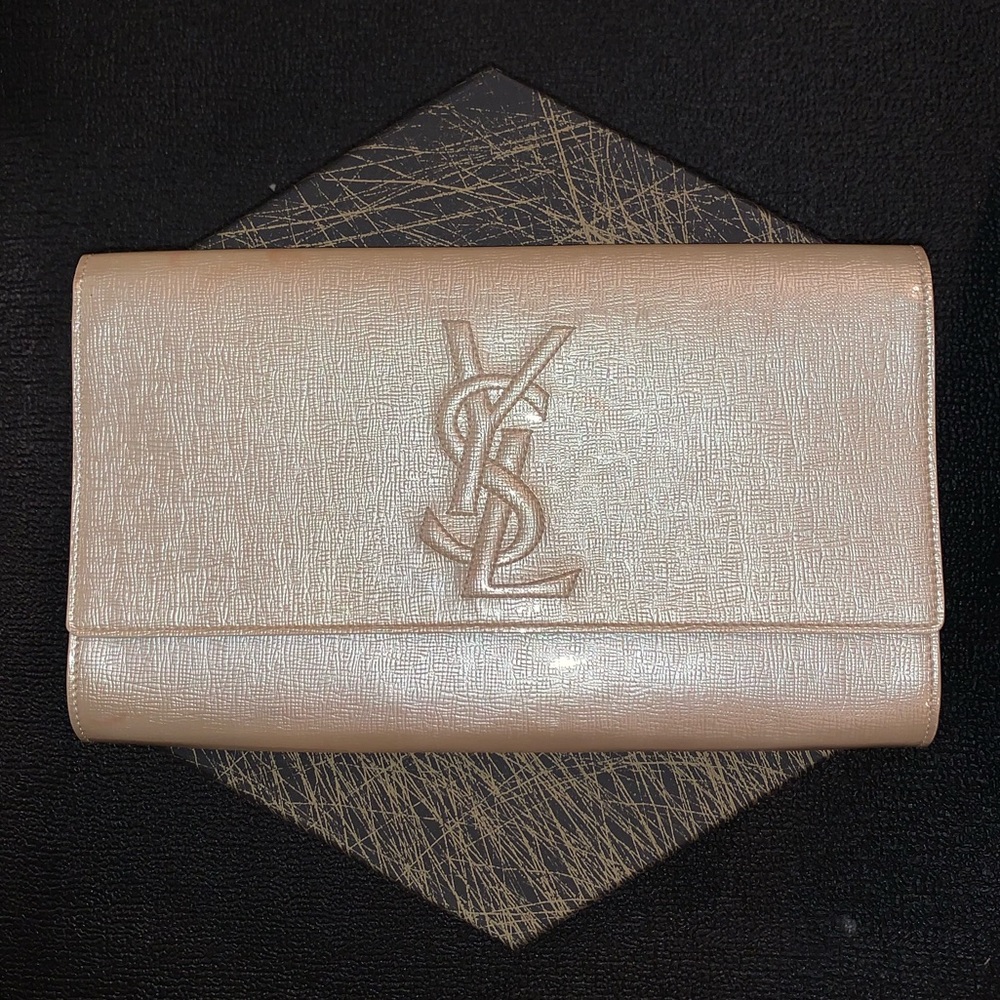 YSL large Champagne Gold Belle De Jour Clutch